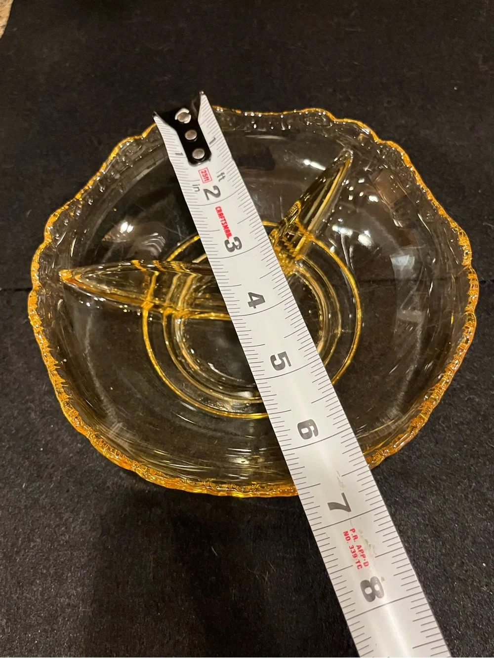 Vintage Indiana Glass Amber Scalloped Rim Divided Glass Relish Serving Dish